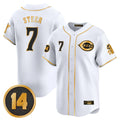 Cincinnati Reds #7 Spencer Steer Player White-Gold Vapor Premier Limited Home Stitched Baseball Jersey