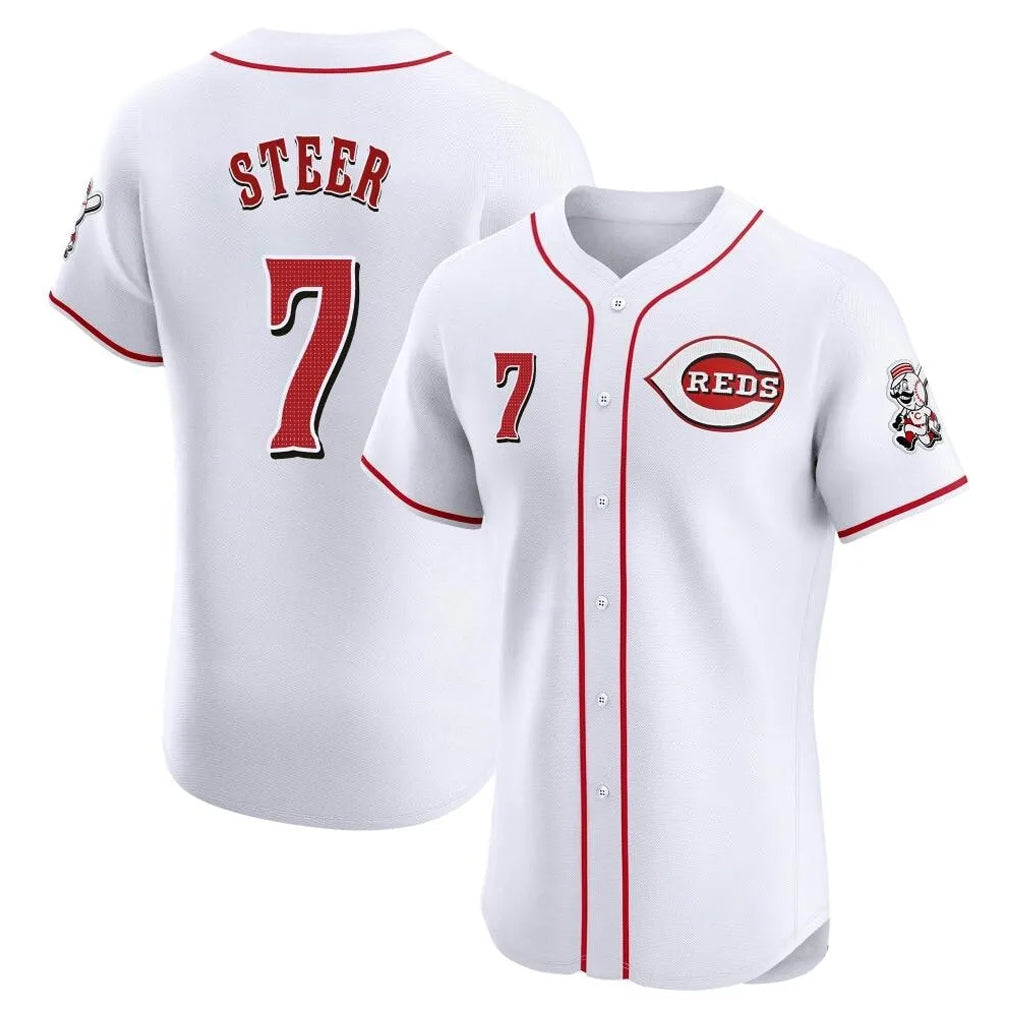 Cincinnati Reds #7 Spencer Steer Player White Limited Elite Home Stitched Baseball Jersey