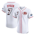 Cincinnati Reds #7 Spencer Steer Player White Speedway Classic Limited Elite Home Stitched Baseball Jersey