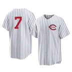 Cincinnati Reds #7 Spencer Steer Player White Stripe Field of Dreams Game Home Stitched Baseball Jersey