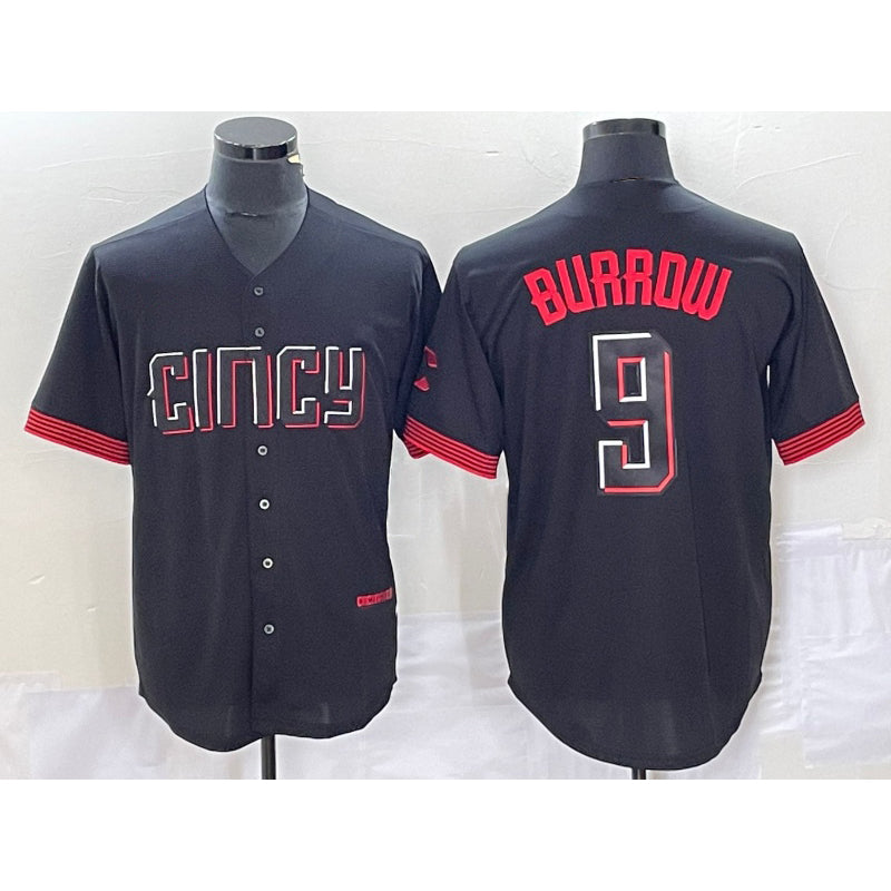 Cincinnati Reds #9 Joe Burrow Black 2023 City Connect Cool Base Stitched Baseball Jersey