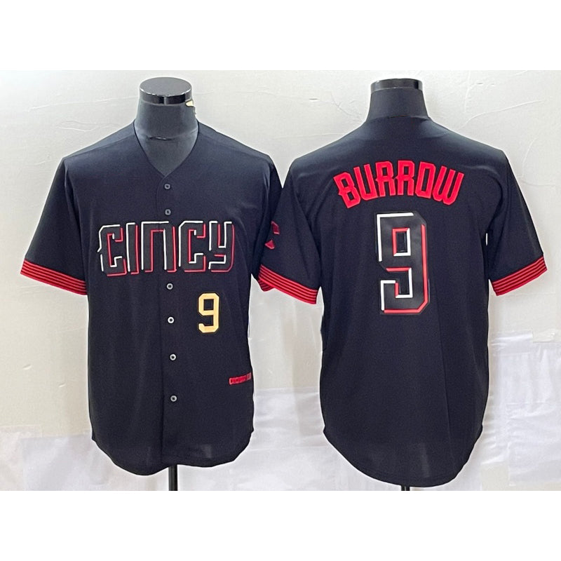 Cincinnati Reds #9 Joe Burrow Number Black 2023 City Connect Cool Base Stitched Baseball Jersey