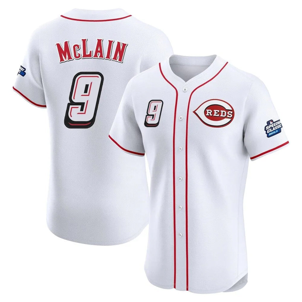 Cincinnati Reds #9 Matt McLain Player White Speedway Classic Limited Elite Home Stitched Baseball Jersey