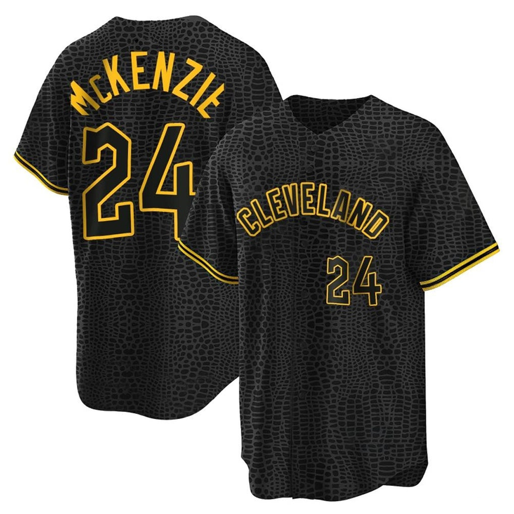 Cleveland Guardians #24 Triston McKenzie Player Black Snake Skin City Home Game Stitched Baseball Jersey