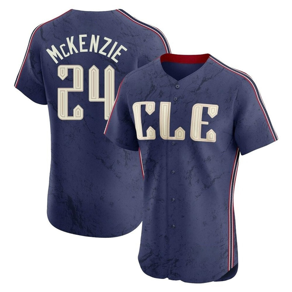 Cleveland Guardians #24 Triston McKenzie Player Navy City Connect Limited Elite Home Stitched Baseball Jersey