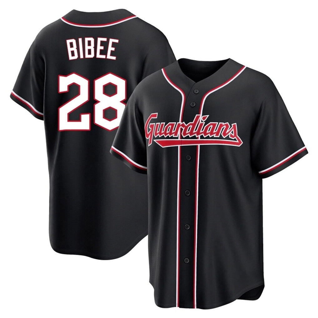 Cleveland Guardians #28 Tanner Bibee Player Black Fashion Out Home Game Stitched Baseball Jersey