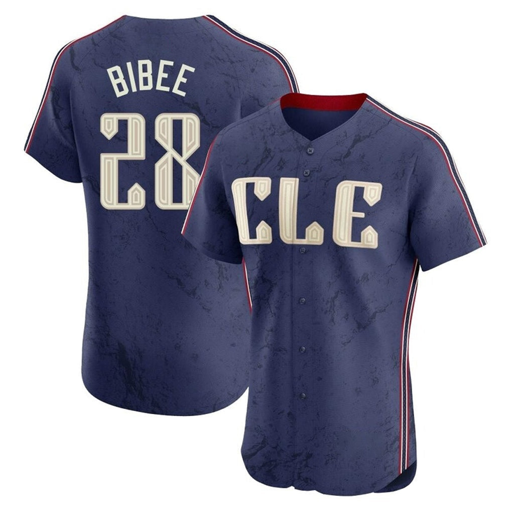 Cleveland Guardians #28 Tanner Bibee Player Navy City Connect Limited Elite Home Stitched Baseball Jersey