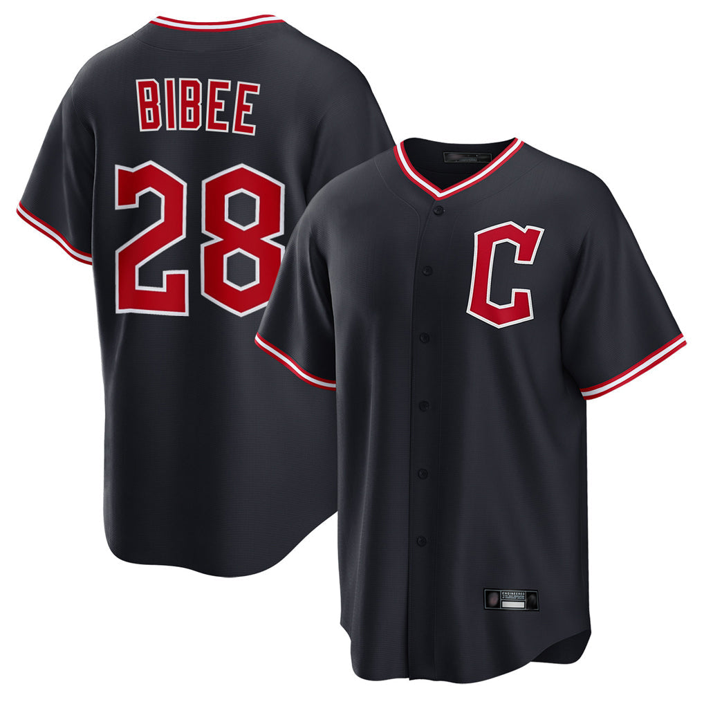 Cleveland Guardians #28 Tanner Bibee Player Navy Home Game Stitched Baseball Jersey