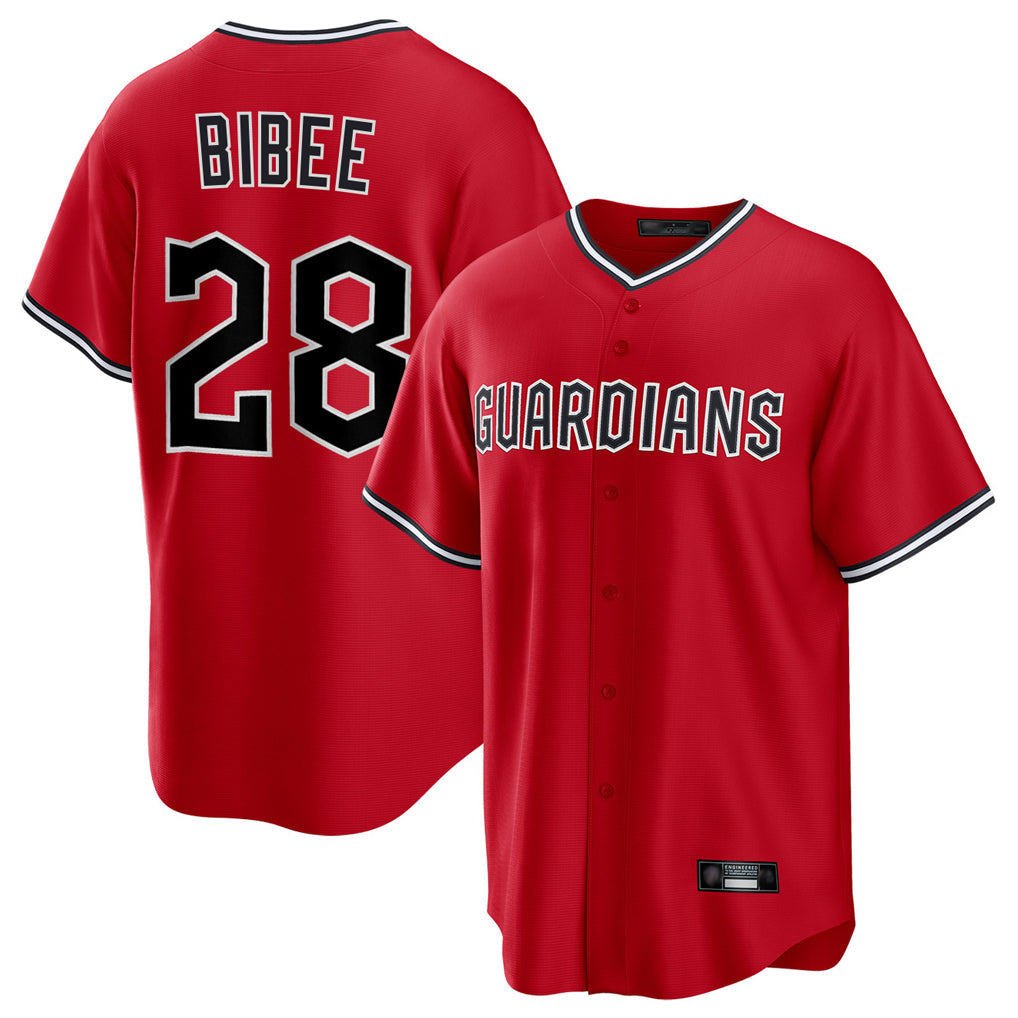 Cleveland Guardians #28 Tanner Bibee Player Red Home Game Stitched Baseball Jersey