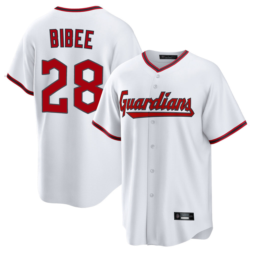 Cleveland Guardians #28 Tanner Bibee Player White Game Home Stitched Baseball Jersey