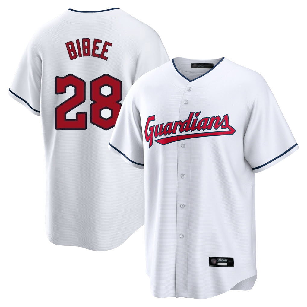 Cleveland Guardians #28 Tanner Bibee Player White Home Game Stitched Baseball Jersey
