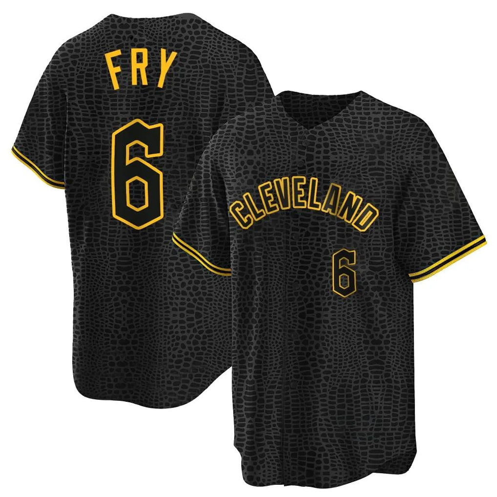 Cleveland Guardians #6 David Fry Player Black Snake Skin City Home Game Stitched Baseball Jersey
