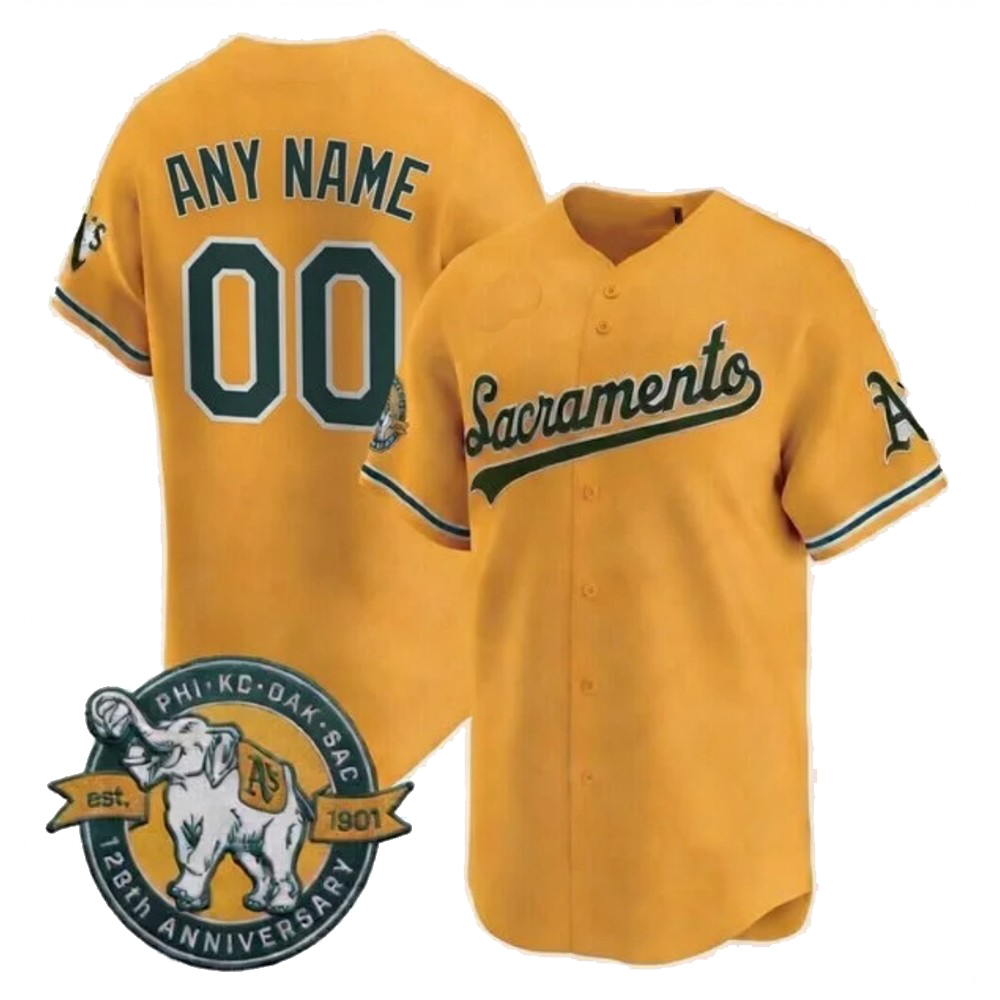 Custom Athletics Gold Alternate Stadium 125th Anniversary Baseball Jerseys
