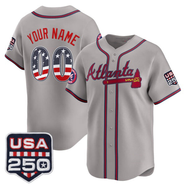 Custom Atlanta Braves Gray USA 250 Fourth of July Vapor Premier Limited Jersey ¡§C All Stitched Baseball Jersey