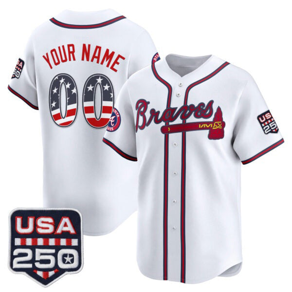 Custom Atlanta Braves White USA 250 Fourth of July Vapor Premier Limited Jersey ¡§C All Stitched Baseball Jersey