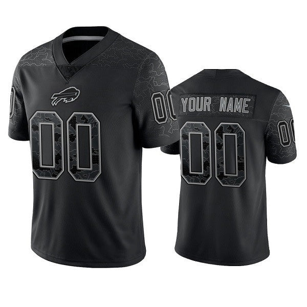 Custom B.Bills Active Player Black Reflective Limited Stitched Football American Jersey