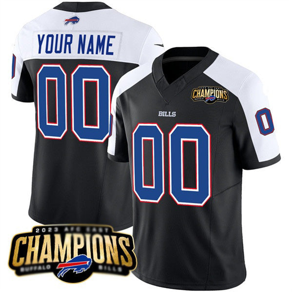Custom B.Bills Active Player Black White 2023 F.U.S.E. AFC East Champions Ptach Stitched Football American Jersey