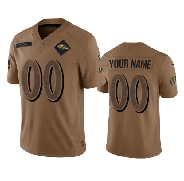 Custom B.Ravens Active Player 2023 Brown Salute To Service Limited Stitched Football American Jersey