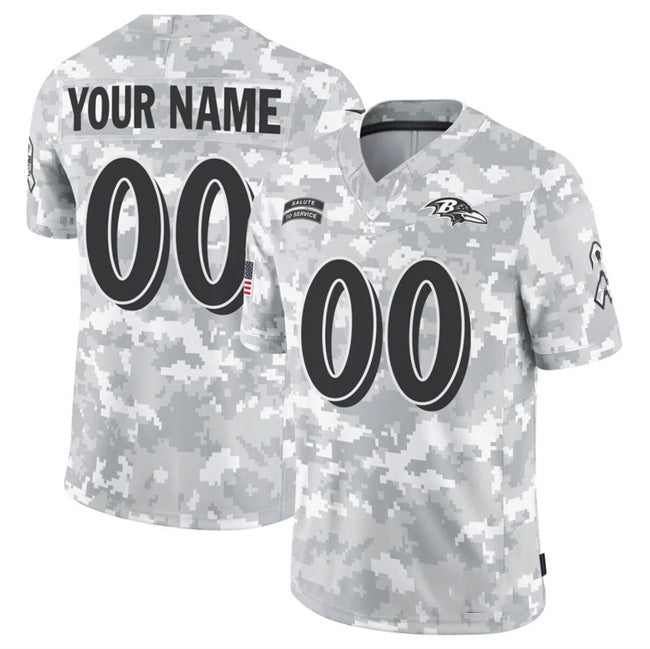 Custom B.Ravens Active Player 2024 F.U.S.E Arctic Camo Salute To Service Limited Stitched Football American Jersey