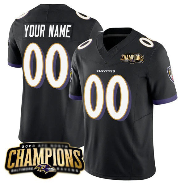 Custom B.Ravens Active Player Black 2023 F.U.S.E. AFC North Champions Vapor Limited Stitched Football American Jersey