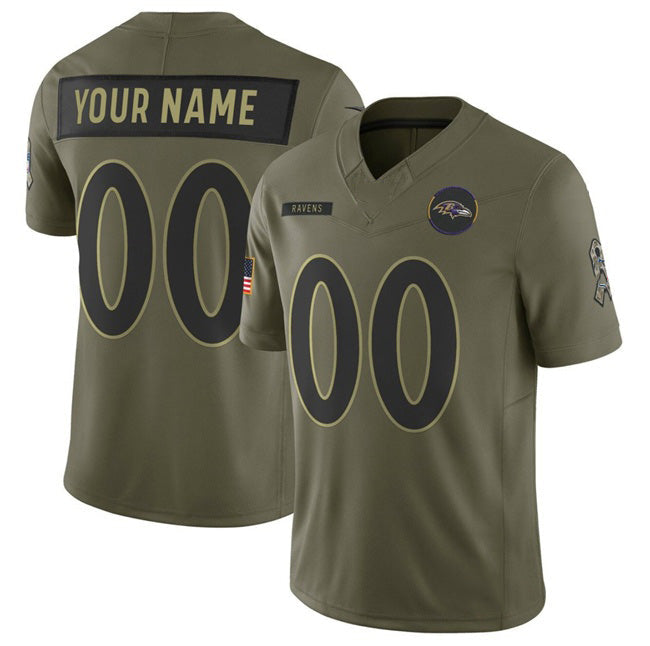 Custom B.Ravens Active Player Olive 2025 F.U.S.E. Salute to Service Limited Stitched Football American Jersey