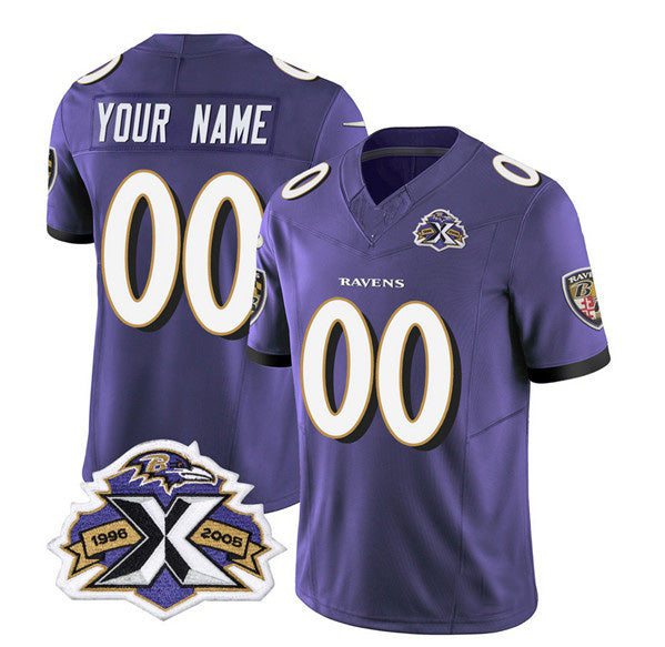 Custom B.Ravens Active Player Purple 2023 F.U.S.E With Patch Throwback Vapor Limited Stitched Football American Jersey
