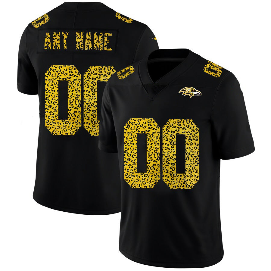 Custom B.Ravens Black Leopard Print Fashion Vapor Limited Stitched Football American Jersey