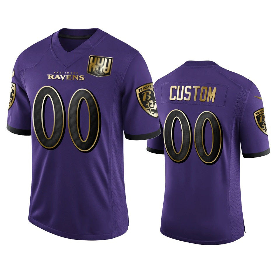 Custom B.Ravens Purple Team 25th Season Golden Limited Stitched Football American Jersey