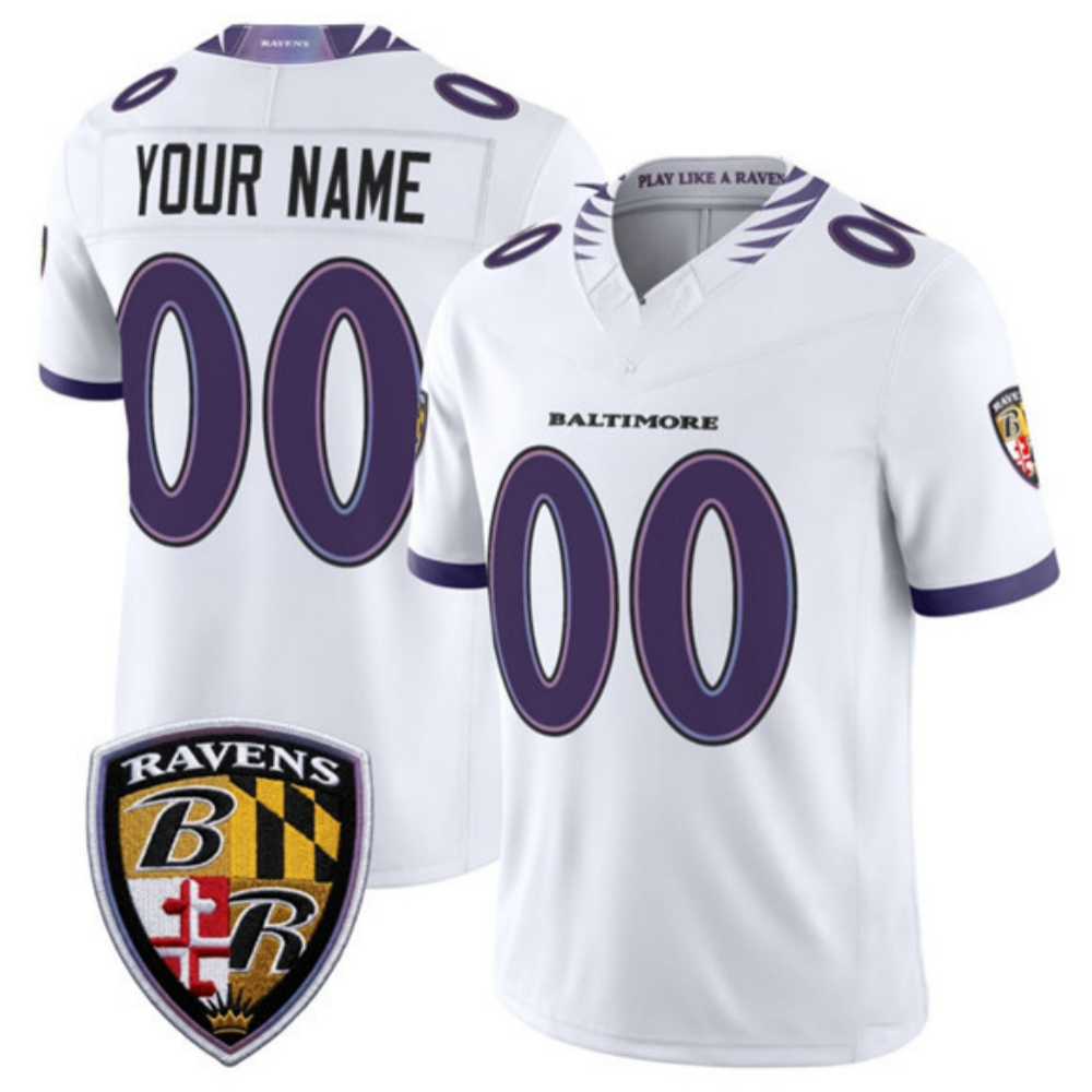 Custom Baltimore Ravens White 2026 Vapor F.U.S.E. Limited Football Stitched Jersey