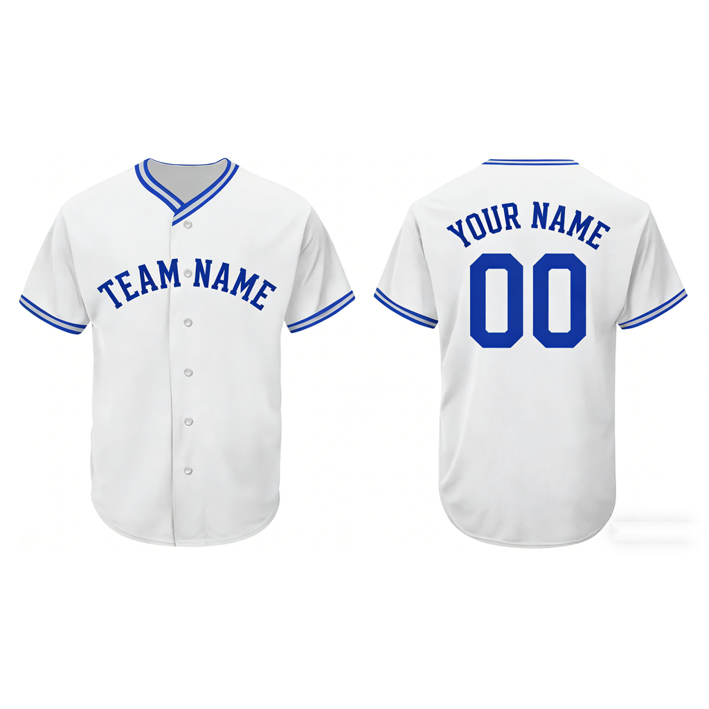 Custom Baseball Jersey White With Blue And Blue Piping- Design Your Own Stitched Jerseys