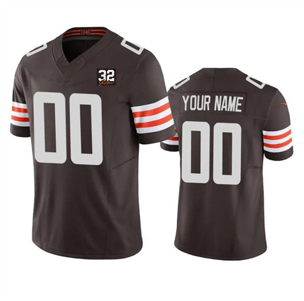 Custom C.Browns Active Player Brown 2023 F.U.S.E. With Jim Brown Memorial Patch Vapor Untouchable Limited Stitched Football American Jersey
