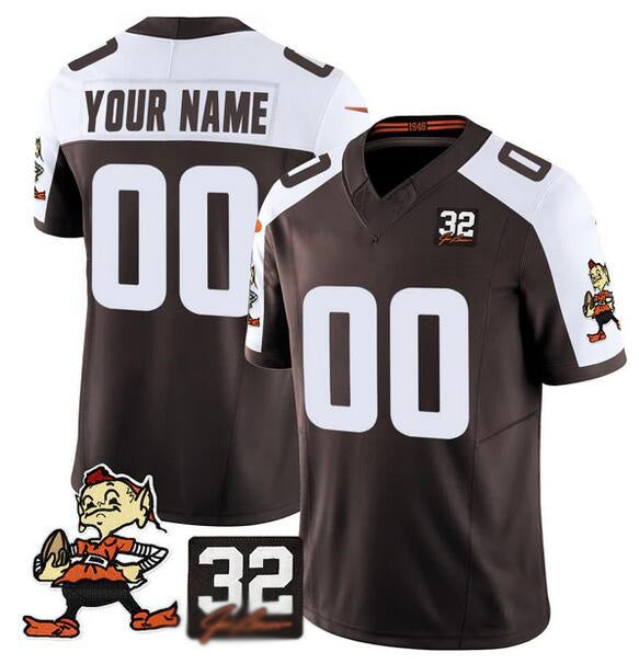 Custom C.Browns Active Player Brown Alternate F.U.S.E. #32 Jim Brown Memorial Patch Vapor Limited Stitched Football American Jersey