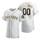 Custom Colorado Rockies White Stitched Flex Base Golden Edition Baseball Jersey