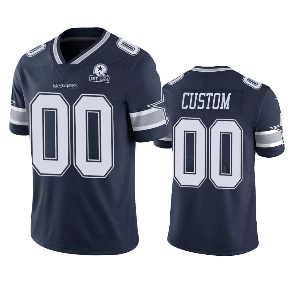 Custom D.Cowboys Navy 60th Anniversary Vapor Limited Stitched Football American Jersey