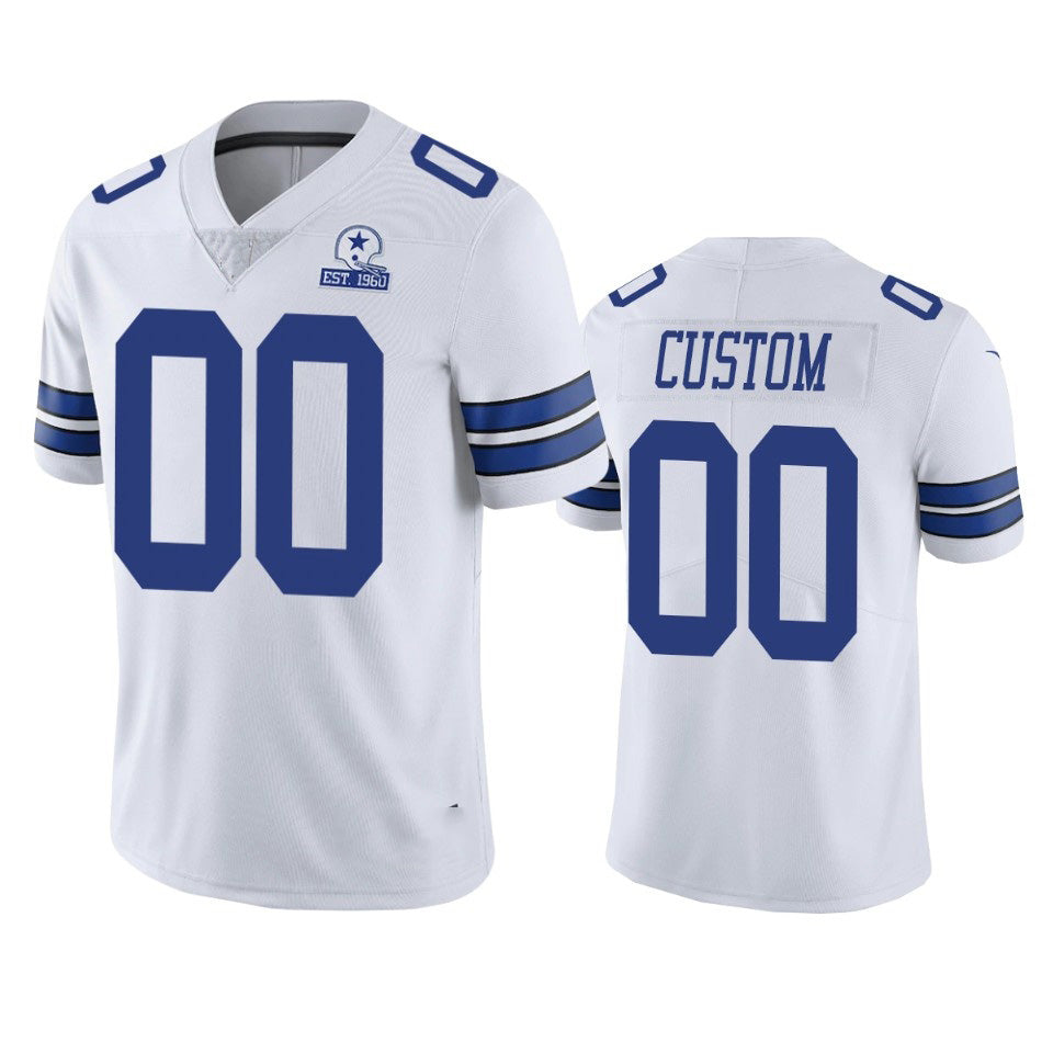 Custom D.Cowboys White 60th Anniversary Vapor Limited Stitched Football American Jersey