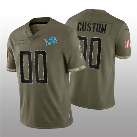 Custom D.Lions ACTIVE PLAYER 2022 Olive Salute To Service Limited Stitched Football American Jersey