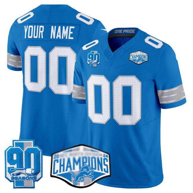 Custom D.Lions Active Player Blue 2024 NFC North Champions 90th Anniversary Patch F.U.S.E. Vapor Limited Stitched Football American Jersey