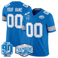 Custom D.Lions Active Player Blue 2024 NFC North Champions 90th Anniversary Patch F.U.S.E. Vapor Limited Stitched Football American Jersey
