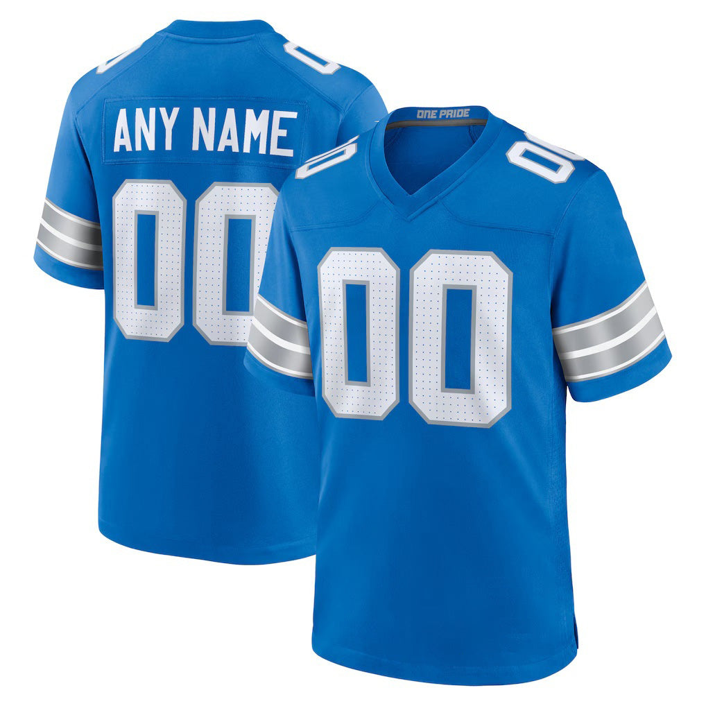 Custom D.Lions Blue Game Stitched Football American Jersey