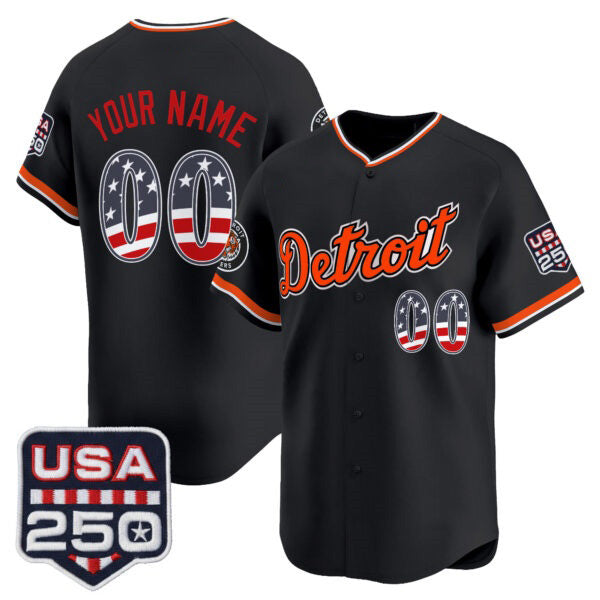 Custom Detroit Tigers Black USA 250 Fourth of July Vapor Premier Limited Jersey ¡§C All Stitched Baseball Jersey