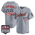 Custom Detroit Tigers Gray USA 250 Fourth of July Vapor Premier Limited Jersey ¡§C All Stitched Baseball Jersey