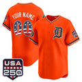 Custom Detroit Tigers Orange USA 250 Fourth of July Vapor Premier Limited Jersey ¡§C All Stitched Baseball Jersey