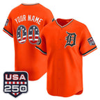 Custom Detroit Tigers Orange USA 250 Fourth of July Vapor Premier Limited Jersey ¡§C All Stitched Baseball Jersey