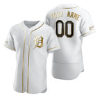 Custom Detroit Tigers White Stitched Flex Base Golden Edition Baseball Jersey