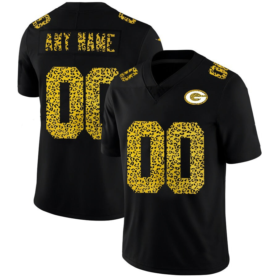 Custom GB.Packers Black Leopard Print Fashion Vapor Limited Stitched Football American Jersey