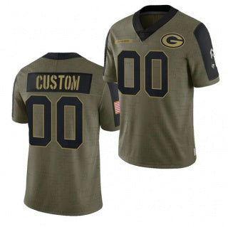 Custom GB.Packers Olive ACTIVE PLAYER 2021 Salute To Service Limited Stitched Football American Jersey