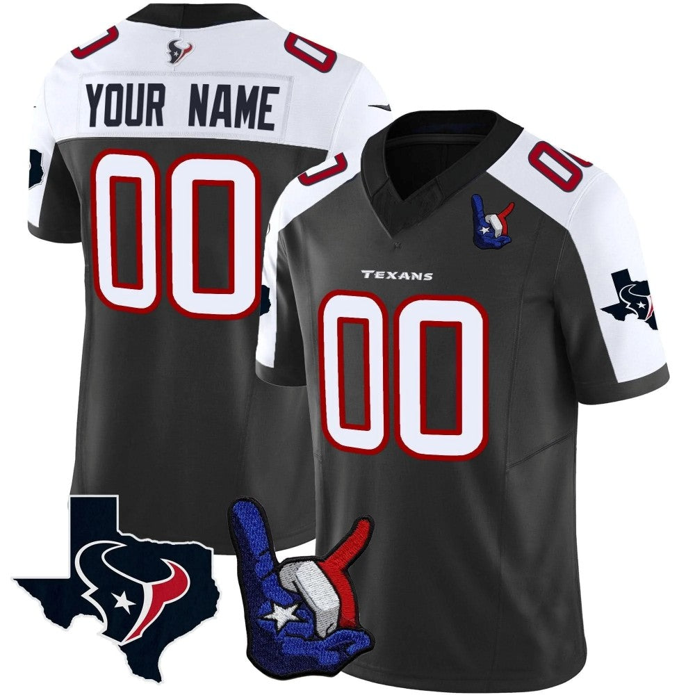 Custom Houston Texans Black Alternate Hand Sign Throwing Up The H Limited Stitched Football Jersey