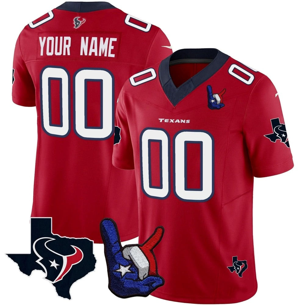 Custom Houston Texans Red Hand Sign Throwing Up The H Limited Stitched Football Jersey