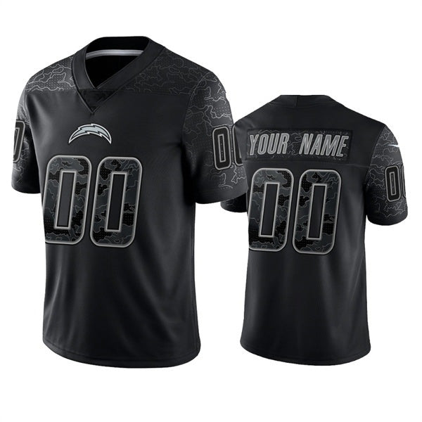 Custom LA.Chargers  Black Reflective Limited Stitched Football Jersey Marou