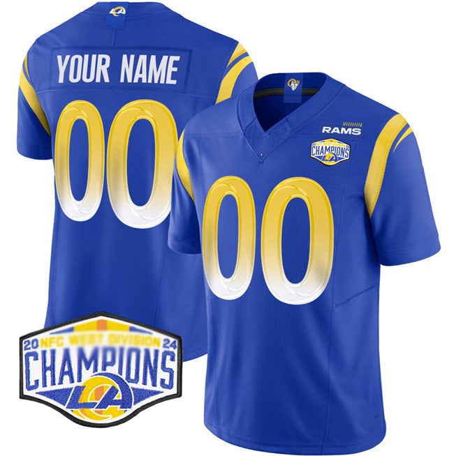 Custom LA.Rams  Blue 2024 NFC West Champions F.U.S.E. Vapor Untouchable Stitched Football Jersey Marou